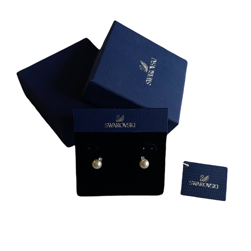 Swarovski Pearl Stud Earrings with Crystal [ NEVER WORN]